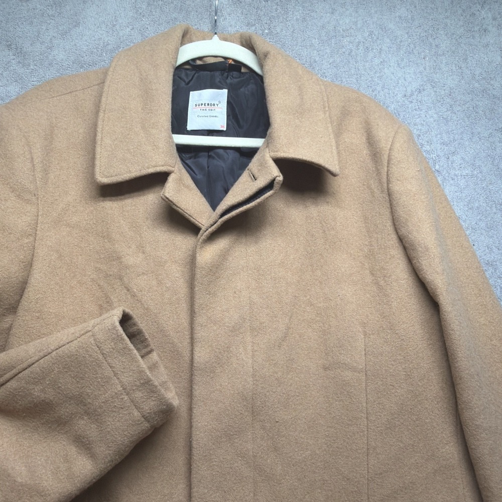 Superdry Men's Wool Blend Overcoat Beige Long Topcoat 3XL Coat‎